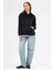 Siyah Kadın Peluş Kanguru Cepli Kapüşonlu Sweatshirt 3061A 4