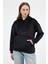 Siyah Kadın Peluş Kanguru Cepli Kapüşonlu Sweatshirt 3061A 8