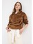 Taba Kadın Peluş Kanguru Cepli Kapüşonlu Sweatshirt 3061A 2