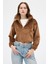 Taba Kadın Peluş Yarım Fermuarlı Crop Sweatshirt 3056A 2