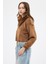 Taba Kadın Peluş Yarım Fermuarlı Crop Sweatshirt 3056A 3