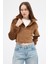 Taba Kadın Peluş Yarım Fermuarlı Crop Sweatshirt 3056A 7