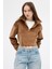 Taba Kadın Peluş Yarım Fermuarlı Crop Sweatshirt 3056A 8