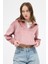 Pembe Kadın Peluş Yarım Fermuarlı Crop Sweatshirt 3056A 2