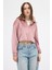 Pembe Kadın Peluş Yarım Fermuarlı Crop Sweatshirt 3056A 7