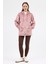 Pembe Peluş Fermuarlı Kapüşonlu Kadın Sweatshirt 3057A 4