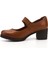 Kadın Taba Antik Kalın Topuklu Mary Jane Hakiki Deri Ayakkabı 3