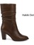 Kadın Kahve Sivri Burun Körüklü Kalın Topuklu Hakiki Deri Çizme 1