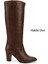 Kadın Kahve Sivri Burun Kalın Topuklu Hakiki Deri Çizme 1