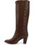 Kadın Kahve Sivri Burun Kalın Topuklu Hakiki Deri Çizme 4