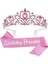 Doğum Günü Kız Tiara Crown Prenses Taç Kadınlar Için Doğum Günü Kümesi Mutlu Yıllar Partisi Malzemeleri Pembe (Yurt Dışından) 1