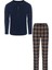 Erkek Pamuklu Uzun Kollu Önü Patlı Ekose Desenli Pijama Takımı 1