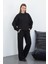 Kadın Pamuk 3 Iplik Şardonsuz Oversize Sweatshirt & Geniş Paça Eşofman Altı Takım-Siyah 1