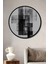 Dekoratif Ahşap Yuvarlak Çerçeve Görünümlü Tablo Siyah Beyaz Geometrik 1