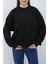 Valeria Kadın 3 Iplik Şardonsuz Pamuk Oversize Bisiklet Yaka Siyah Sweatshirt 3