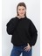 Valeria Kadın 3 Iplik Şardonsuz Pamuk Oversize Bisiklet Yaka Siyah Sweatshirt 7