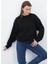Valeria Kadın 3 Iplik Şardonsuz Pamuk Oversize Bisiklet Yaka Siyah Sweatshirt 8