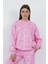 Valeria Kadın 3 Iplik Şardonsuz Pamuk Oversize Bisiklet Yaka Sweatshirt-Pembe Baskılı 1