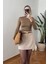 Kadife Özel Tasarım Şort Etek- Bej 6