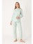 Kadın Uzun Kollu Önden Düğmeli Puantiyeli Pijama Takım 68257 2