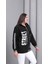 Kadın Büyük Beden Street Baskılı Fermuarlı Siyah Sweatshirt 3