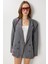 Oversize Vatkalı Işlemeli Dokuma Ceket LRG0054 Antrasit 2