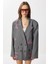 Oversize Vatkalı Işlemeli Dokuma Ceket LRG0054 Antrasit 4