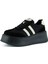 Siyah Vegan Süet Yuvarlak Burun Bağcıklı Flatform Taban Günlük Sneaker Spor Ayakkabı 1