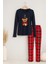 Kadın Yumuşak Dokulu Ayıcık Baskılı Ekose Desenli Pijama Takımı 1