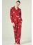 Kırmızı Cotton Düğmeli Yaka Bulut Desenli Kadın Pijama Takımı 1