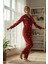 Kırmızı Cotton Düğmeli Yaka Bulut Desenli Kadın Pijama Takımı 4