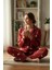 Kırmızı Cotton Düğmeli Yaka Bulut Desenli Kadın Pijama Takımı 5