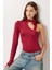 Fularlı Asimetrik Örme Bluz LUB0310 Bordo 1