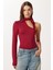Fularlı Asimetrik Örme Bluz LUB0310 Bordo 2