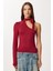 Fularlı Asimetrik Örme Bluz LUB0310 Bordo 3