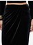 Slim Fit Drapeli Yırtmaçlı Kruvaze Midi Kadife Etek 5