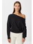 Açık Omuzlu Örme Sweatshirt LEN0044 Siyah 2