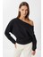 Açık Omuzlu Örme Sweatshirt LEN0044 Siyah 3