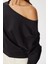 Açık Omuzlu Örme Sweatshirt LEN0044 Siyah 5