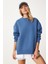 Fermuar Detaylı Şardonlu Sweatshirt LUB0003 Indigo Mavi 4