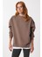 Fermuar Detaylı Şardonlu Sweatshirt LUB0003 Sütlü Kahve 2