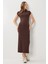 Dik Yaka Midi Örme Elbise LUB0304 Kahverengi 2