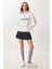 Fermuarlı Yaka Baskılı Şardonlu Örme Sweatshirt LUB0306 Ekru 3