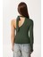 Fularlı Asimetrik Örme Bluz LUB0310 Haki 5