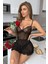 Siyah Dantelli Ince Askılı Transparan Mini Boy Romantik Gecelik 5
