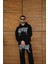 Erkek Premium Taş Baskılı Eşofman Takım Revenge Model (Siyah) Kapüşonlu Üst + Taşlı Baskılı Alt Modern Streetwear Tarzı Oversize Rahat Kalıp 3 Iplik Pamuklu - Siyah 1