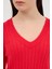 Kırmızı V Yaka Triko Kadın Kazak 2217 5