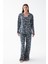 Kadın Lacivert Paris Yazı Desenli Düğmeli Pamuklu Pijama Takımı 2