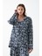 Kadın Lacivert Paris Yazı Desenli Düğmeli Pamuklu Pijama Takımı 5