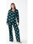 Kadın Zümrüt Yeşili Kalp Desenli Düğmeli Pamuklu Pijama Takımı 5